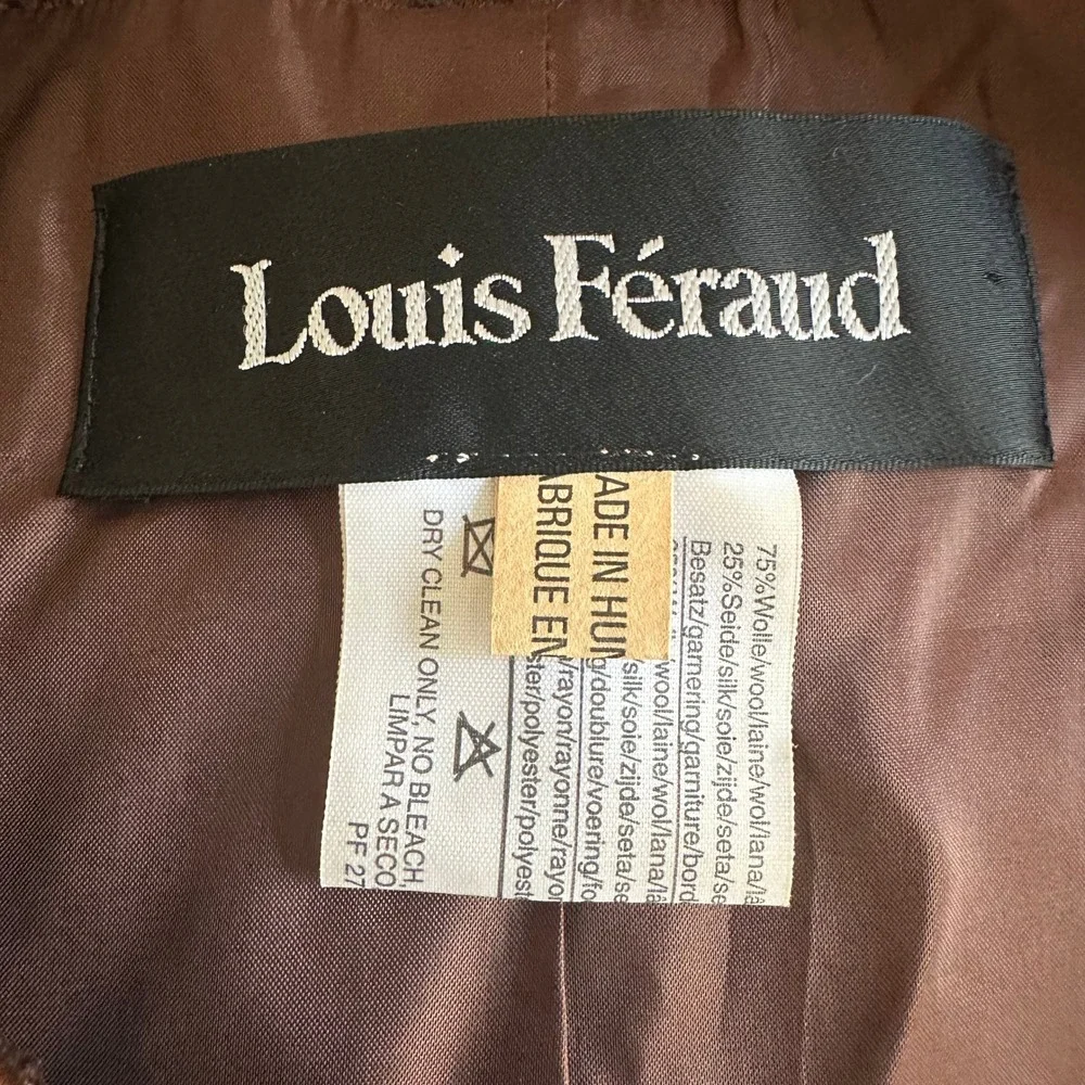 Vintage Louis Feraud Womens 14 Brown Crocodile Print Wool Silk Blazer Jacket